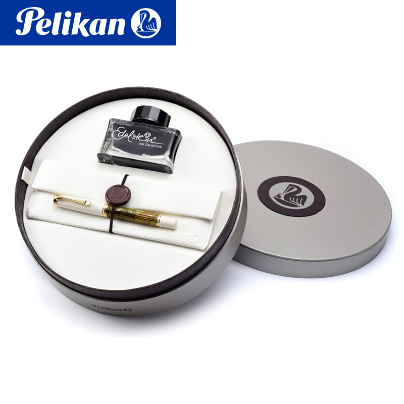 德国百利金 Pelikan钢笔M401白乌龟M400玳瑁纹14K金 圆形礼盒