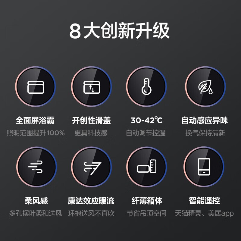 美的(Midea) 智能恒温变频浴霸卫生间取暖照明大功率速热滑盖大屏异味感应WiFi智控R1[滑盖设计 变频电机]