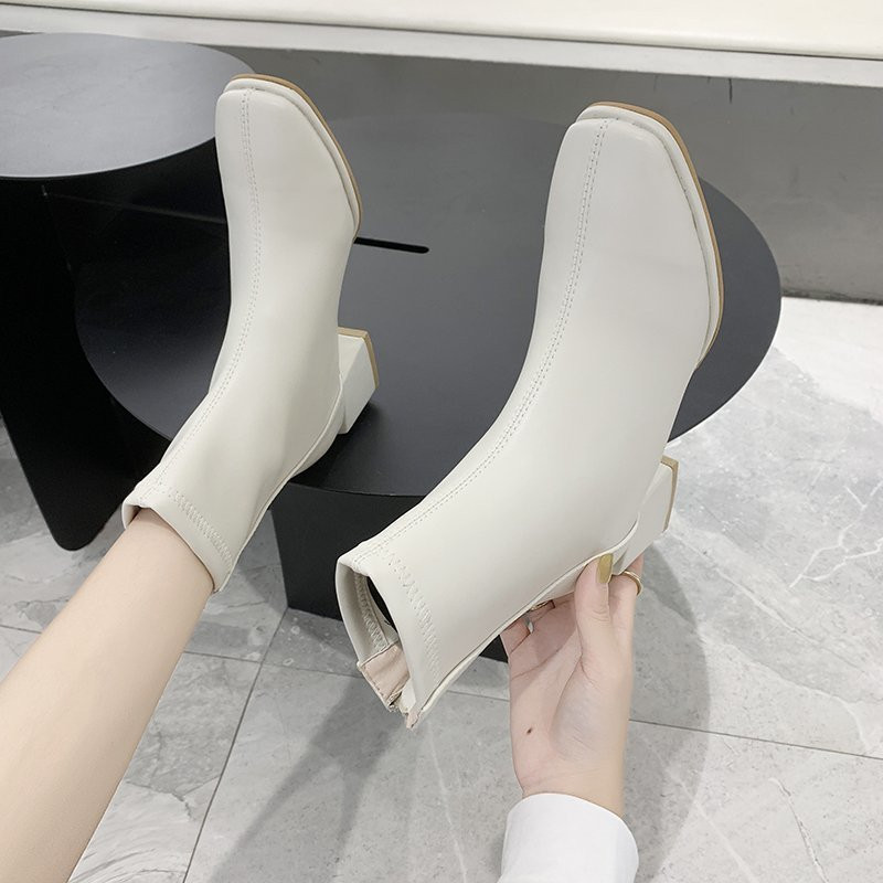 枫述嘉足法式小短靴女潮ins酷2021年秋季新款百搭韩版显瘦方头粗跟瘦瘦靴