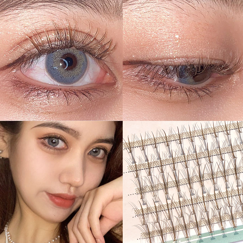 焦糖色假睫毛女芭比翘夹心朵毛混合装自然仿真单簇仙子毛睫毛嫁接