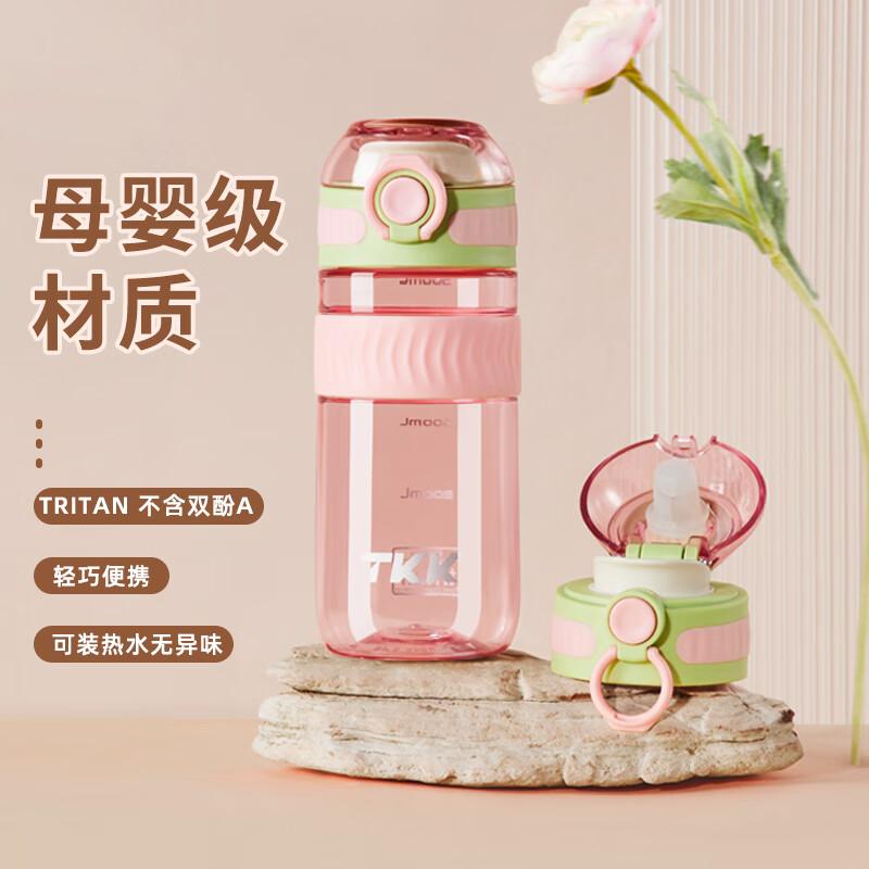 TKK吸管杯孕妇成人水杯女夏季塑料杯子儿童学生直饮杯带刻度躺着喝水