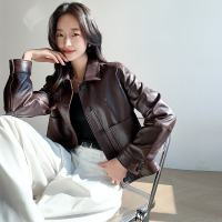 海宁2025春季新款真皮植鞣绵羊皮皮衣女短款修身显瘦皮夹克外套 3XL135—145斤 安哥拉卡红色植鞣油蜡