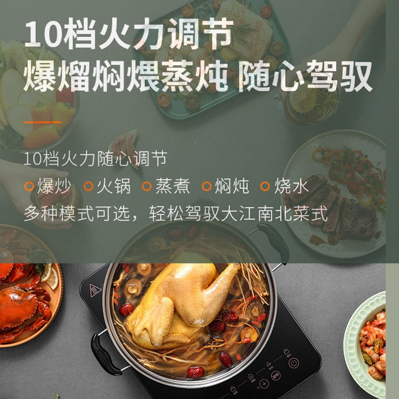 九阳(Joyoung)电磁炉大功率家用炒菜一体多功能小型电池炉火锅_黑色