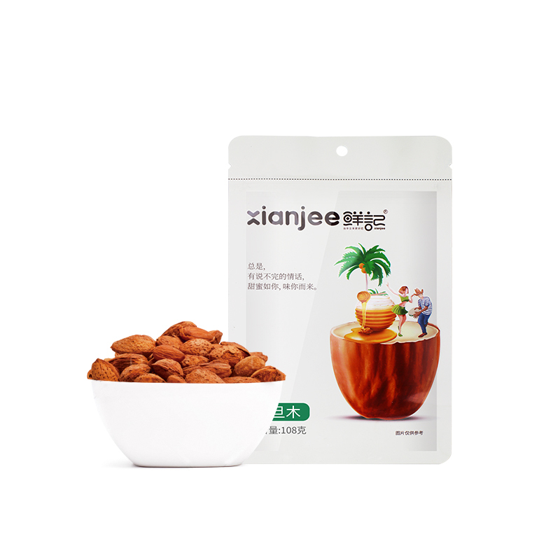 鲜记巴旦木108g/袋开口坚果手剥薄壳纸皮扁桃仁每日坚果零食干果