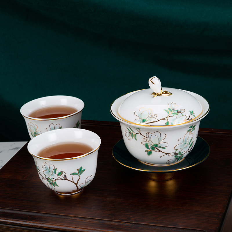 Gao Chun Ceramics 高淳陶瓷茶备茶具套装家用办公室轻奢高端功夫茶杯盖碗礼盒装专柜同款 春和景明茶备一茶备高清大图