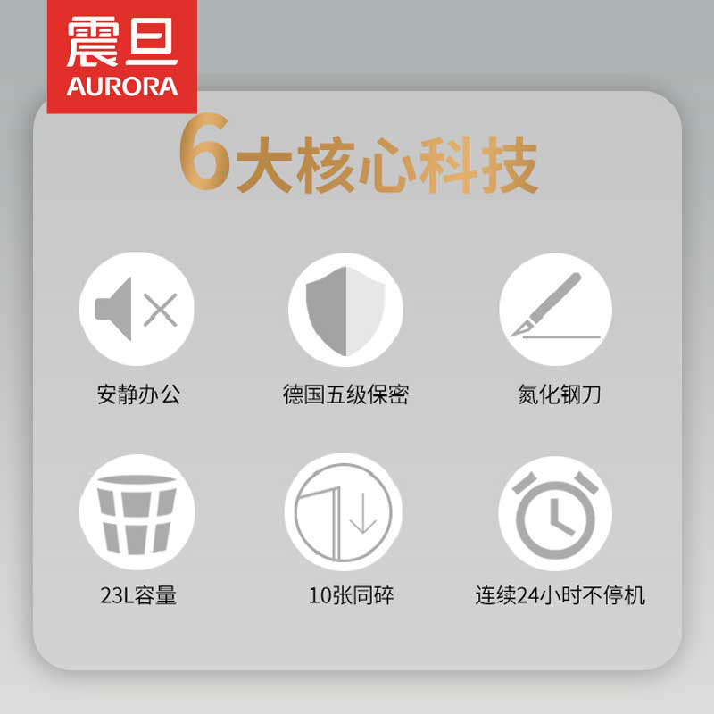 震旦AURORA 5级保密办公商用碎纸机(单次10张 24小时不停机 23L 可碎卡、光盘) AS103CD高清大图