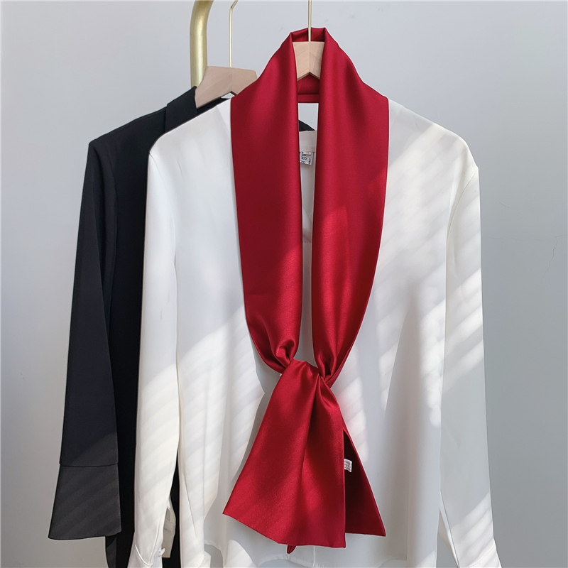 盛世尼曼丝巾女中国红大红色小长条春秋发带轻薄长款搭配大衣西装妈妈