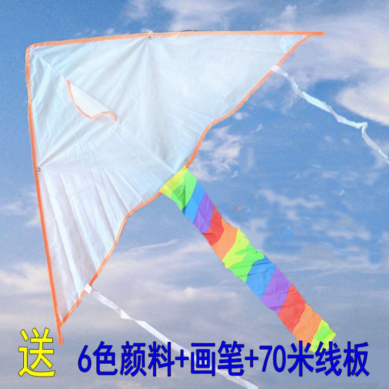 儿童空白风筝白色DIY手绘微风好飞小初学者教学幼儿园绘画创意 三维工匠 随机图案空白风筝+线+颜料高清大图