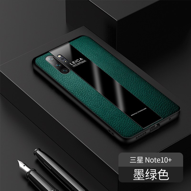 [送钢化膜]高铭宣三星note10手机壳三星note10+保时捷商务指环支架男士星超薄防摔全包 note10+[墨绿色]