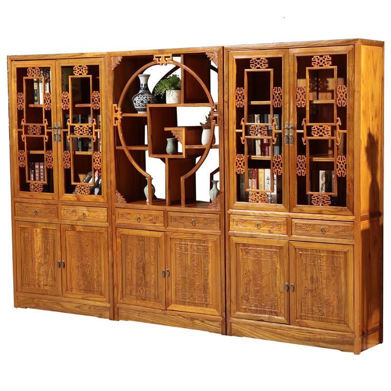森美人中式实木书柜明清仿古储物仿古花榆木办公室组合柜置物展示架高清大图