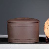 宜兴紫砂茶叶罐大号码普洱七饼罐储茶缸醒茶罐茶盒茶叶桶陶瓷 腰线光面紫泥四饼
