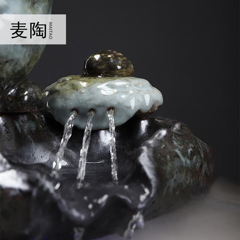 美帮汇新中式创意陶瓷流水器喷泉加湿器开业礼品办公家居摆件高清大图