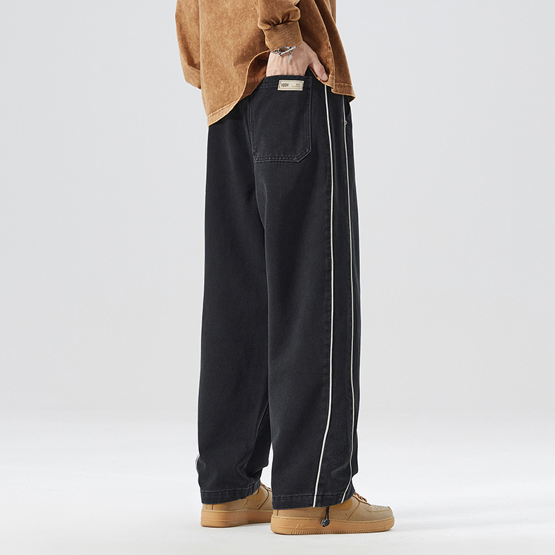 jeans trousers字母美式简约新品牛仔裤男士宽松休闲外穿百搭长裤
