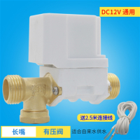 电磁进水阀12V通用型配件自动上水控制阀热水器湘君电磁阀 长嘴有压阀(铜盖排污口) 送2.5M连接线