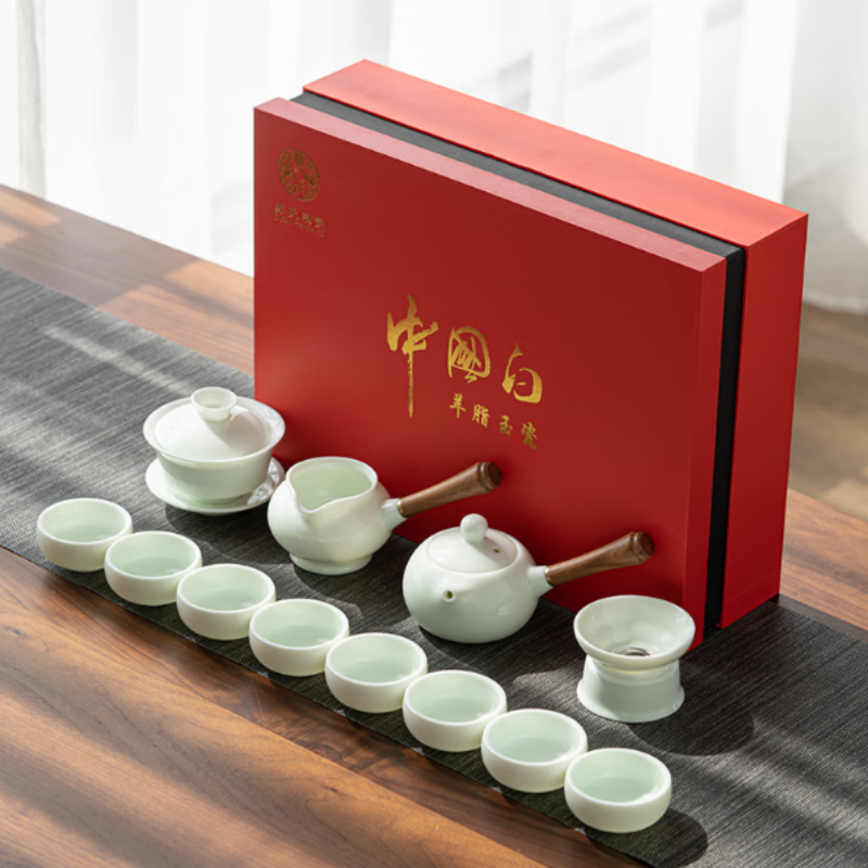 苏氏陶瓷家居器皿苏氏陶瓷翡翠玉瓷功夫茶具侧把壶8杯青瓷泡茶壶茶杯高清大图