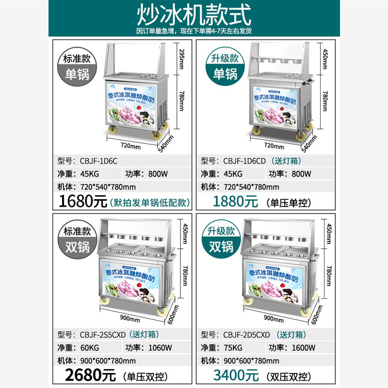 乐创(lecon) 炒冰机商用大功率手动炒酸奶机快速炒冰淇淋双锅双压(升级款)