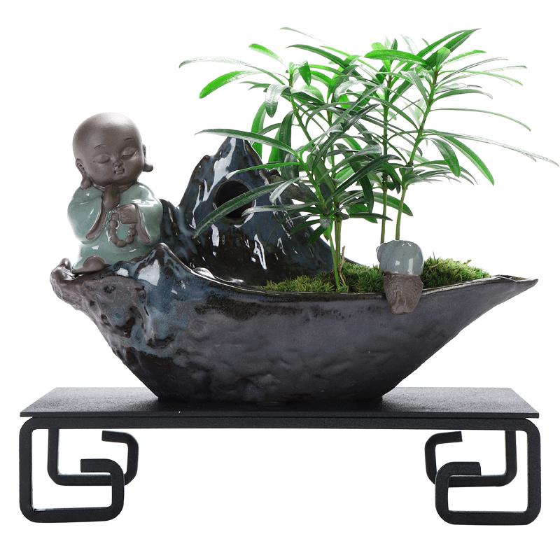 美帮汇创禅意哥窑陶瓷花盆室内家用桌面简约透气盆栽绿萝兰植物装饰品高清大图