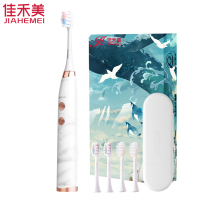 佳禾美电动牙刷情侣套装男女成人充电式全自动声波大理石软毛牙刷 大理石白1支装[4支刷头+旅行收纳盒]