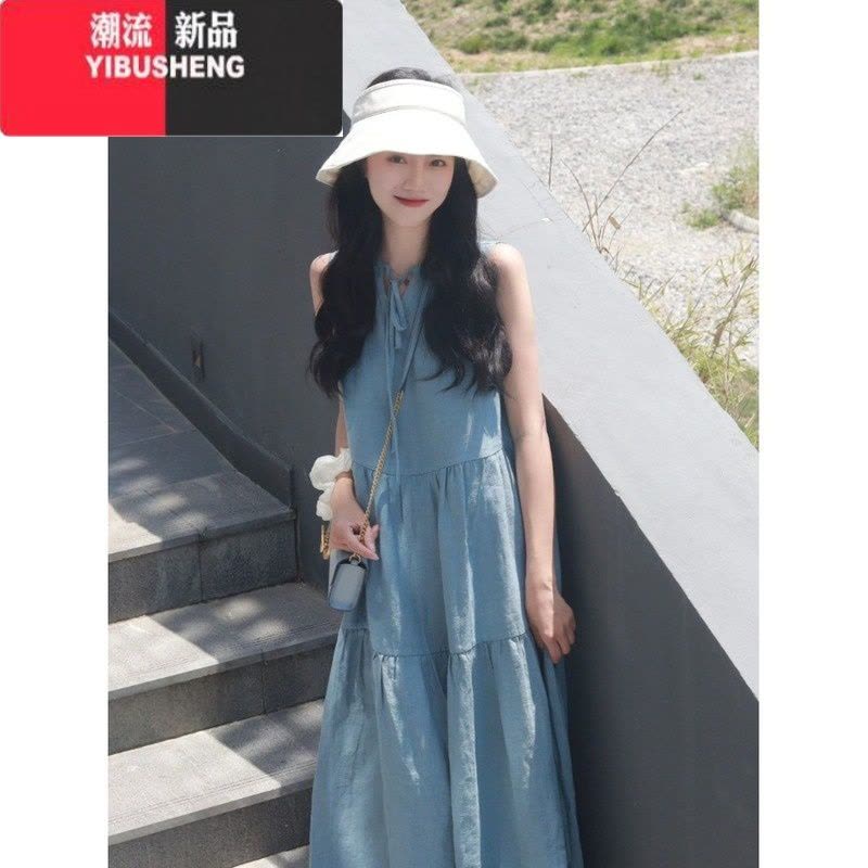 YIBUSHENG2024新款法式茶歇连衣裙女季高级感休闲宽松慵懒气质无袖背心裙图片