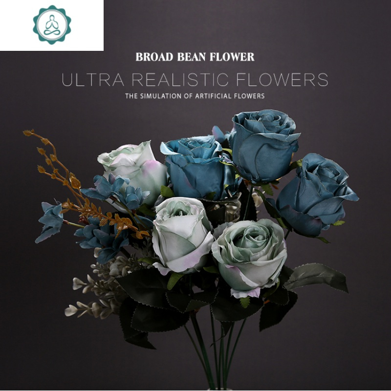 欧式复古仿真花茶苞花束花艺9头玫瑰假花客厅桌面摆件装饰绢花藤封后2束蓝色 6花3蕾45厘米 仿真植物报价 参数 图片 视频 怎么样 问答 苏宁易购