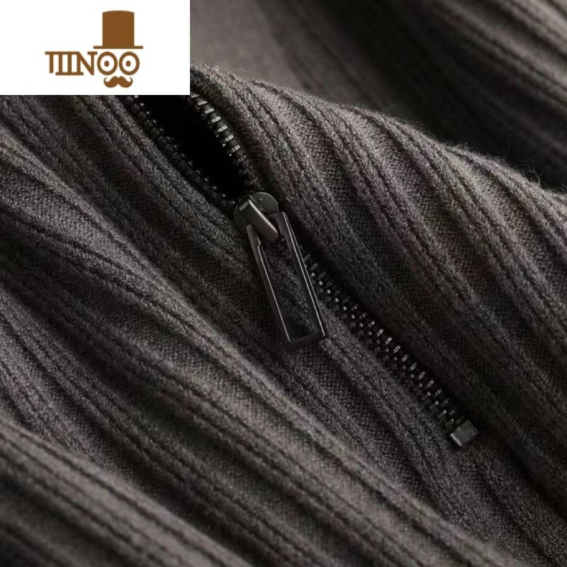 YANXU翻领针织polo衫保暖坑条毛衣男士轻奢商务半拉链针织衫上衣潮高清大图