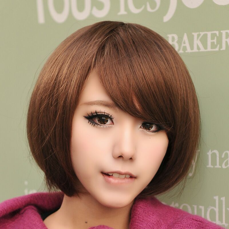 亚麻黄斜刘海送发网假发女短发帅气bobo头逼真波波头假发短直发齐斜