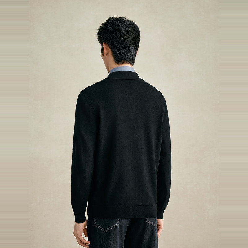 【睿织系列】恒源祥精纺可机洗羊毛衫男纯羊毛翻领开衫针织毛祥高清大图