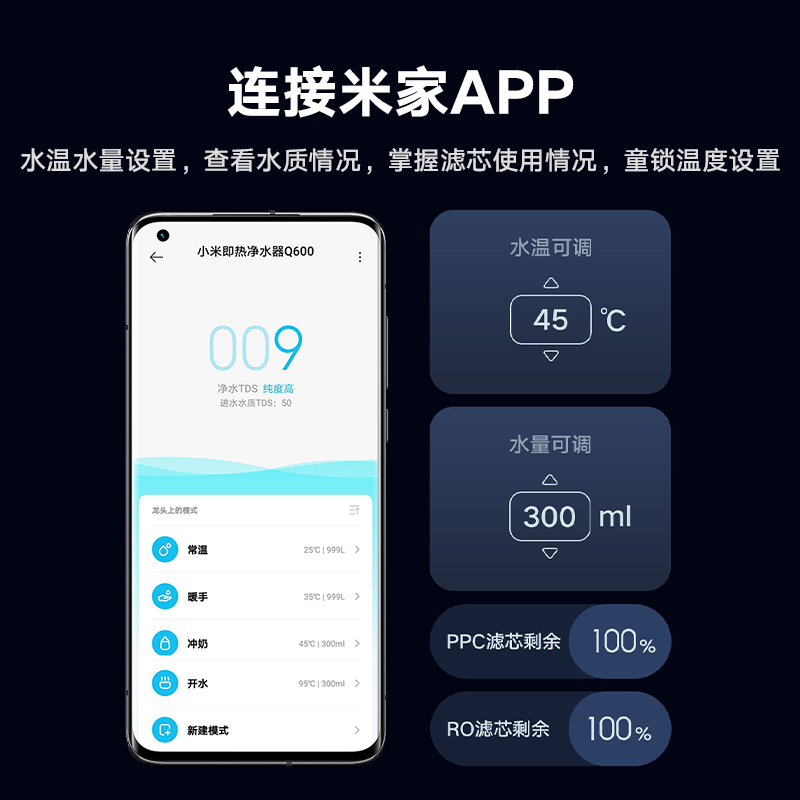 [免费安装]小米即热净水器Q600 厨下式直饮机 无罐直饮水 1秒速热 触控智显龙头 精准选温 APP定制出水方案