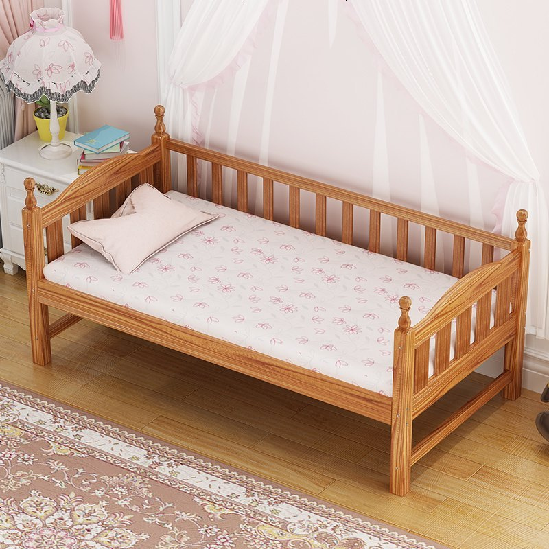 实木拼接床带护栏单人床男孩女孩公主床婴儿小床香椿木加宽床参数