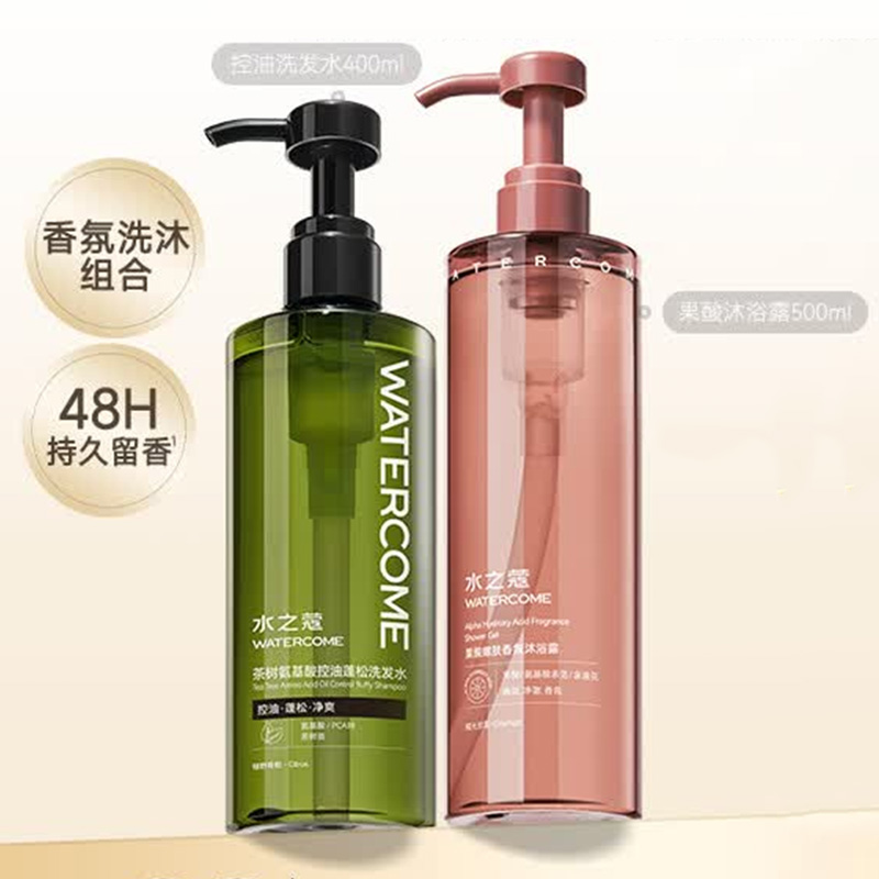 水之蔻洗沐套装茶树氨基酸控油蓬松果酸祛痘洗400ml+沐500ml高清大图