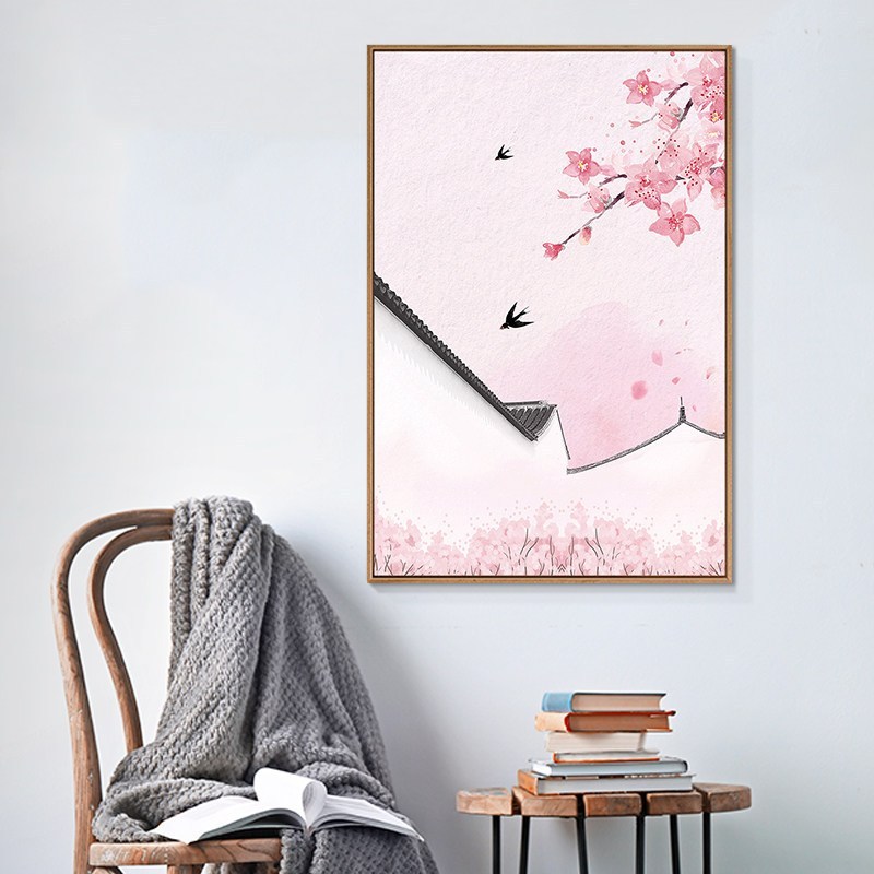 现代简约装饰画客厅樱花挂画沙发背景墙壁画卧室床头画樱花a款60x90
