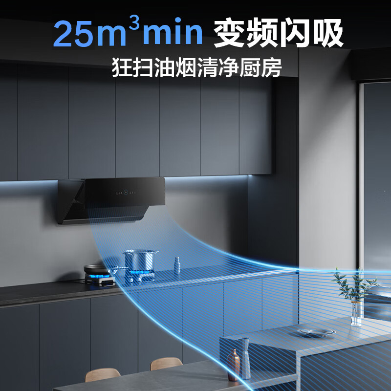 美的(Midea)抽油烟机家用厨房侧吸式25m³大风量大吸力变频挥手智控自动清洁超薄近吸烟机排油烟机JA5高清大图