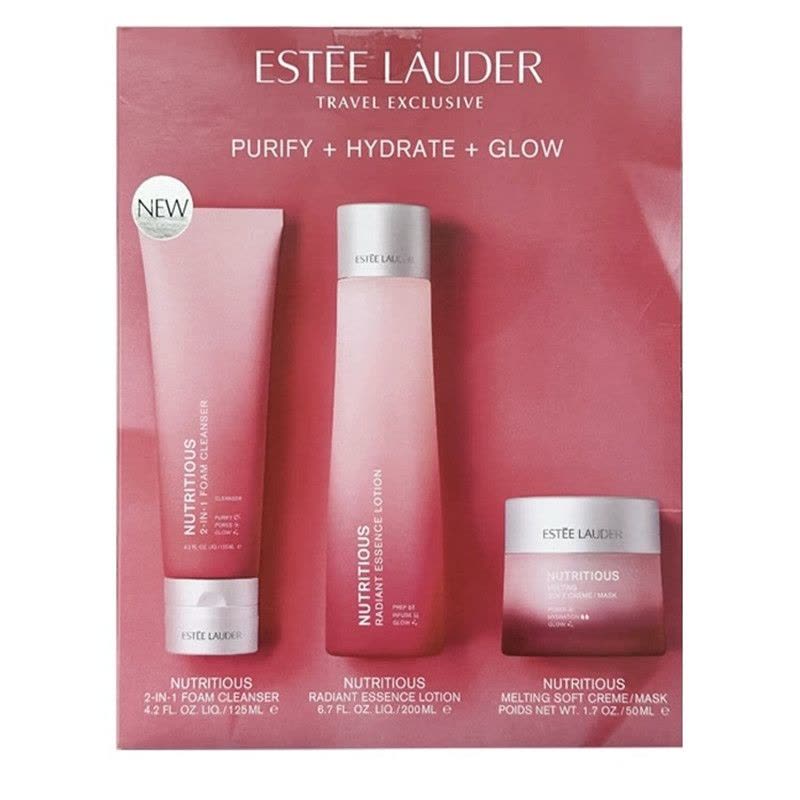 雅诗兰黛Estee Lauder红石榴排浊护肤三件套装套盒「倍润精华水+洗面奶+面霜」红石榴面部护肤套装礼盒女士新版图片