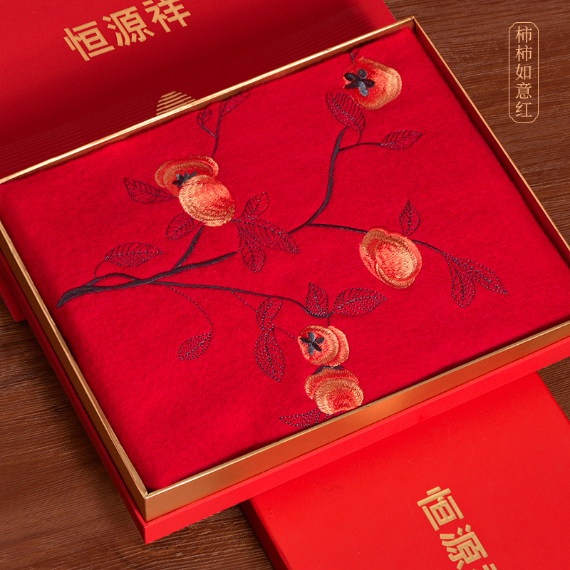恒源祥春秋冬季送妈妈羊毛围巾高端生日礼物旗袍羊绒披肩保暖围脖 柿柿如意红