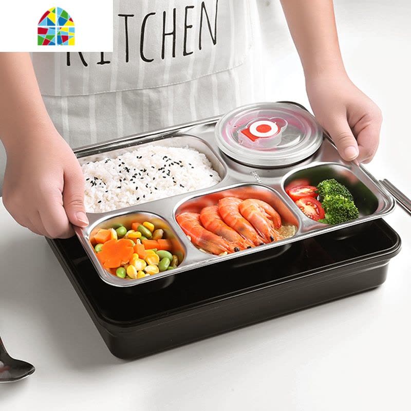 304不锈钢学生饭盒小学生防烫高中生保温餐盒超长保温多层 FENGHOU 绿五格+筷子勺子+汤罐图片