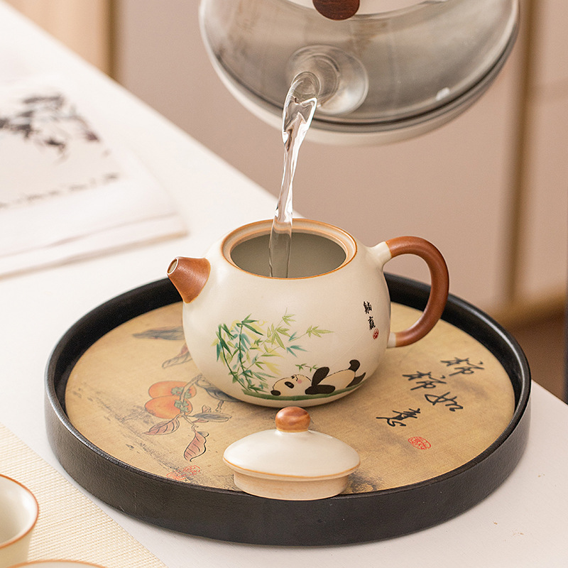 华普思米黄汝窑功夫茶具套装家用陶瓷茶壶茶杯礼盒装公司节日商务伴手礼 一壶四杯-(好运莲莲)高清大图