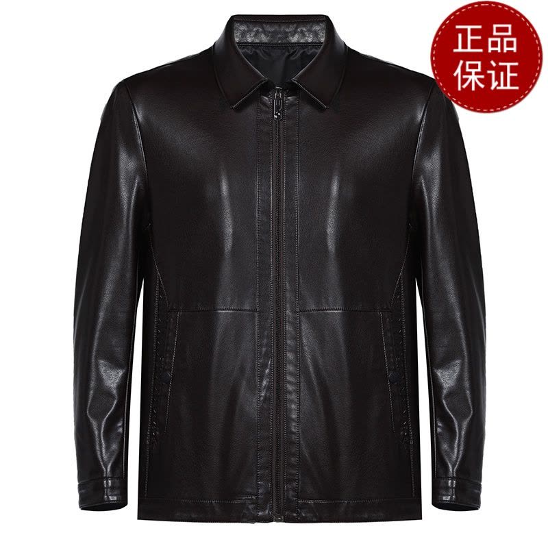 免费试穿 黑色皮衣男薄款春秋外套百搭翻领皮夹克基础款中老年爸爸装5060岁2024冬装新款外套潮海宁软皮夹克大码男装图片