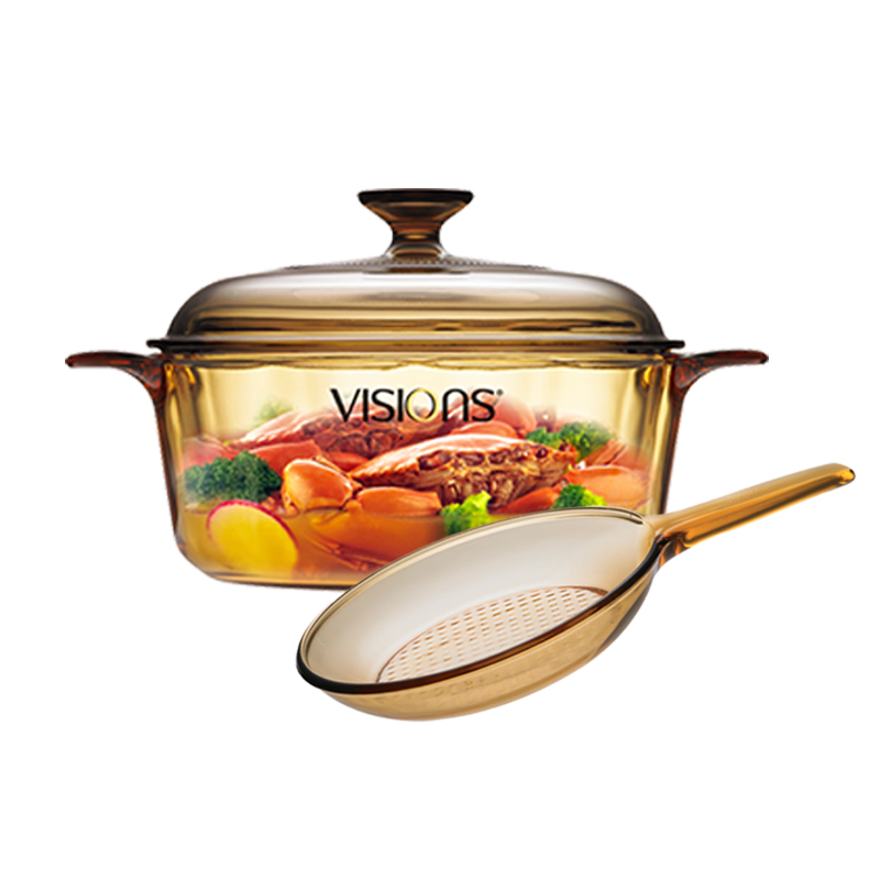 美国康宁(VISIONS)锅具套装VS32+VSS9 晶彩透明锅3.25升+1.5升24CM 汤锅煮锅炒锅煎锅套组