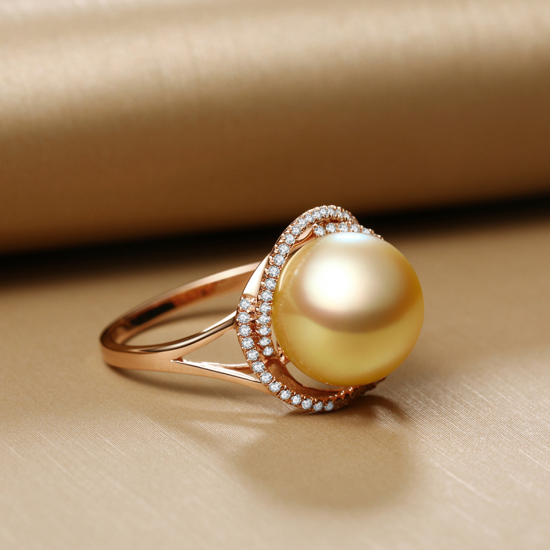 brir佰色传情珍珠戒指1011mm正圆南洋金珠18k金钻石海水珍珠戒指