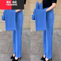 YIBUSHENG2024季薄款冰丝牛仔裤直筒女高腰高弹中老年女士妈妈休闲裤大2 3XL建议130-145斤 浅蓝色直筒裤
