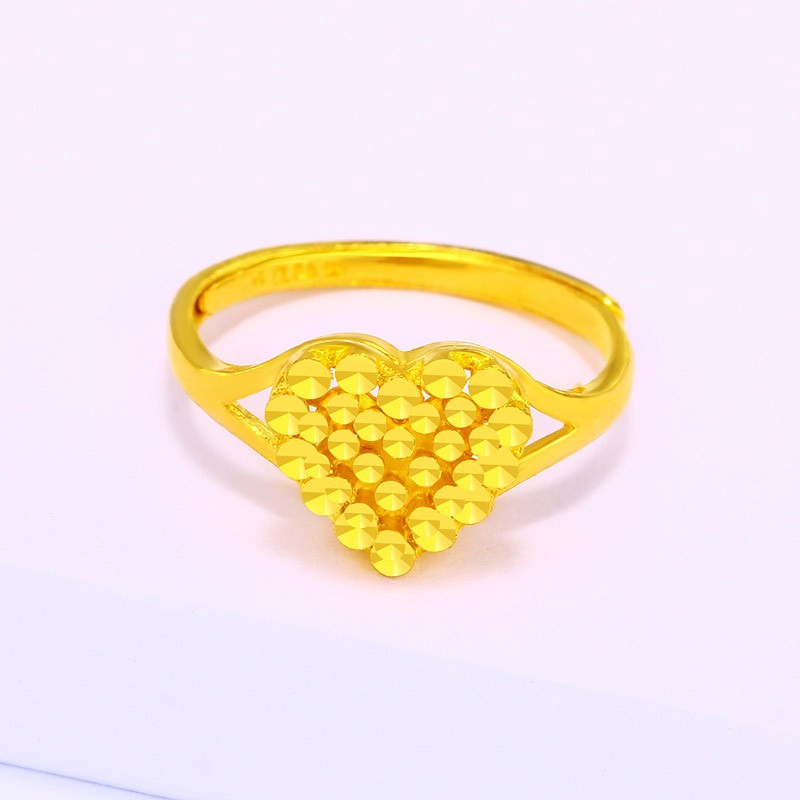 翠绿黄金戒指足金999女款仿钻心形活口戒指金重约4445ga01000020397