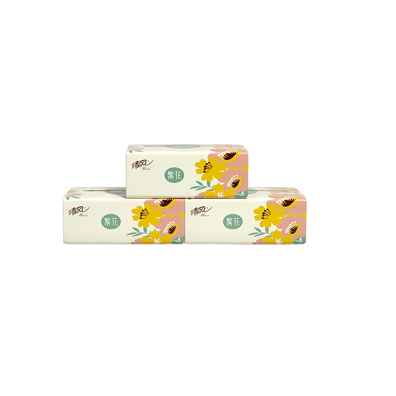 清风 繁花系列2层150抽3连包软抽纸 AR36TMS 原木纸浆 亲肤柔韧 原木抽纸