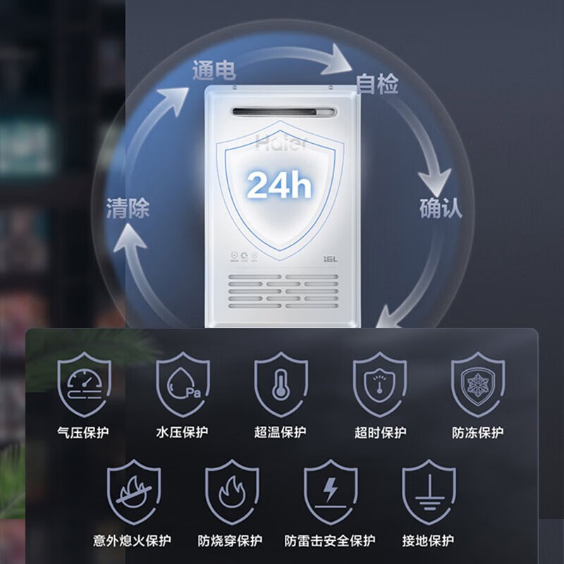 海尔(Haier)燃气热水器变频恒温16升天然气防水防晒防冻户外机密闭稳燃室外安装手机智控JSW31-16TF3BWU1高清大图