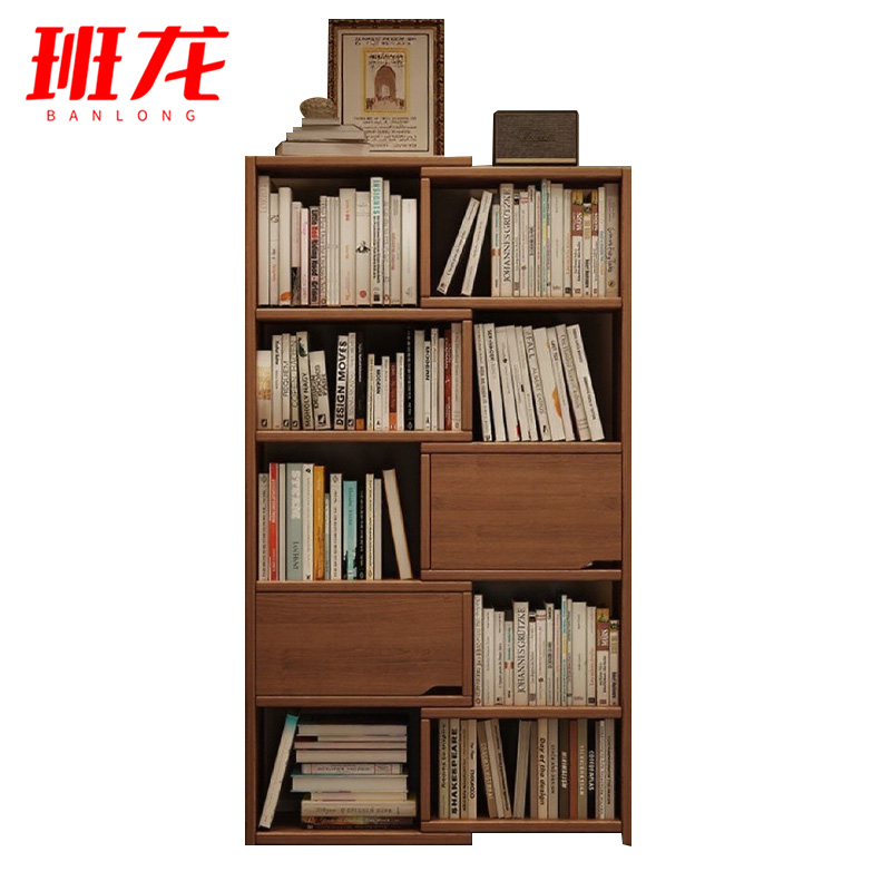 班龙伸缩书架五层胡桃色个高清大图