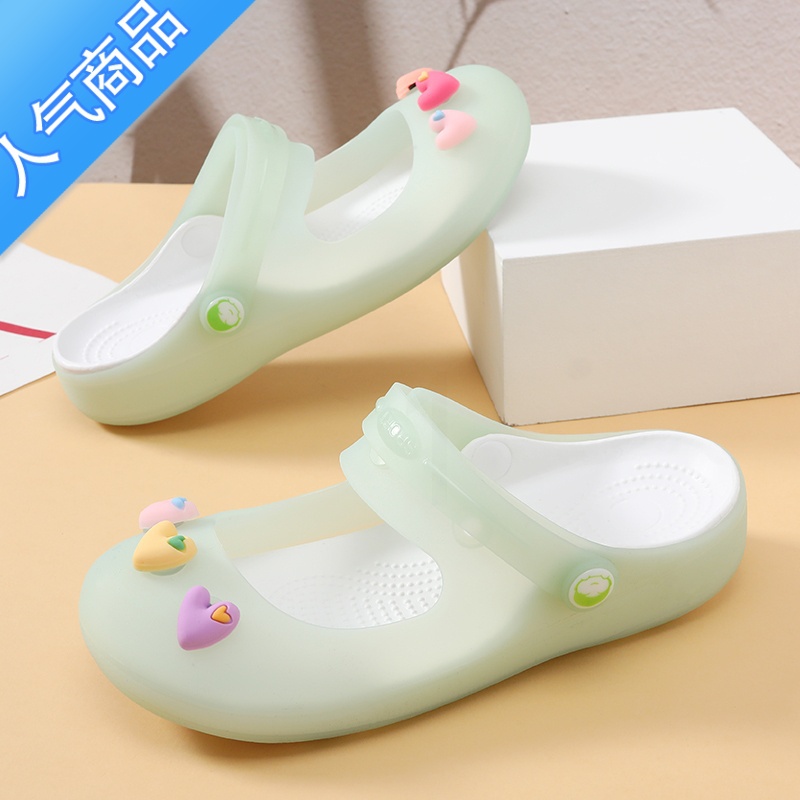 SUNTEK洞洞鞋女款夏季外穿防滑厚底沙滩拖鞋软底果冻玛丽珍包头护士凉鞋高清大图