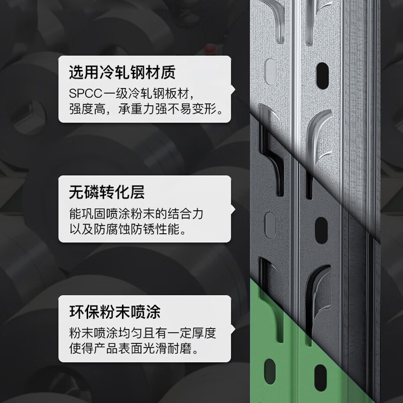 质凡钢制军绿带网带轮中型货架ZF-hj248承重300kg 2000*500*2000 组高清大图