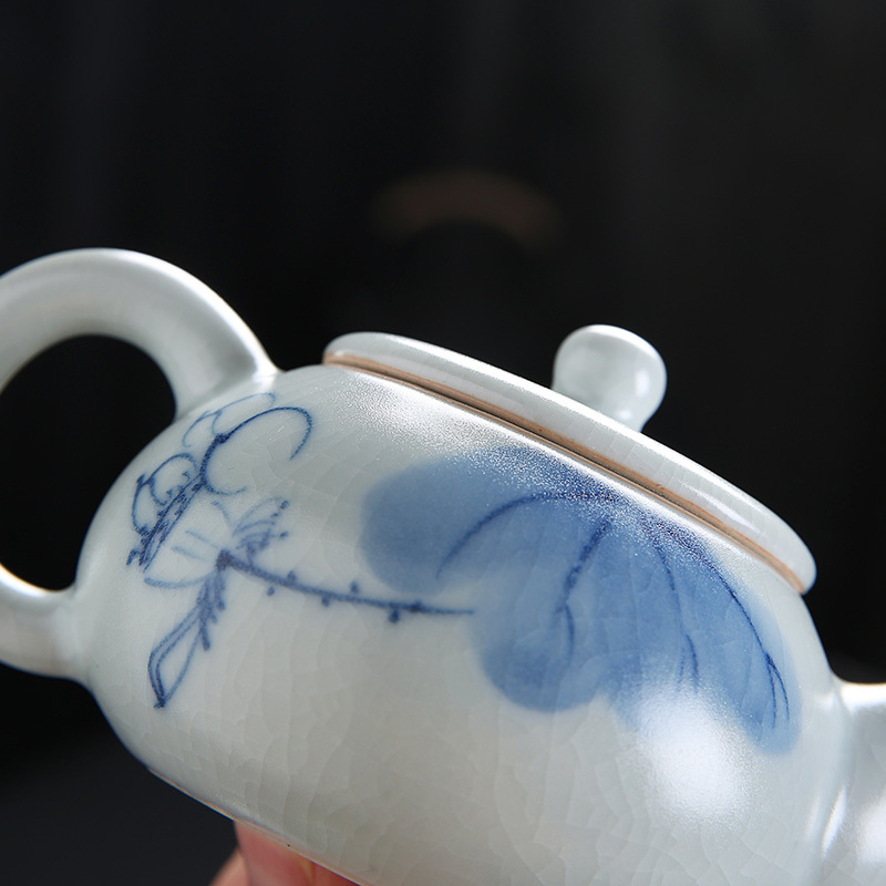 常生源 功夫茶具 整套陶瓷功夫茶具可养开片茶杯茶壶 手绘匏尊原矿汝窑汝瓷茶具套装