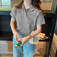 [1.5折价33元]唐狮 清凉夏季短袖Polo衫女新款短款T恤上衣小个子纯色小衫潮