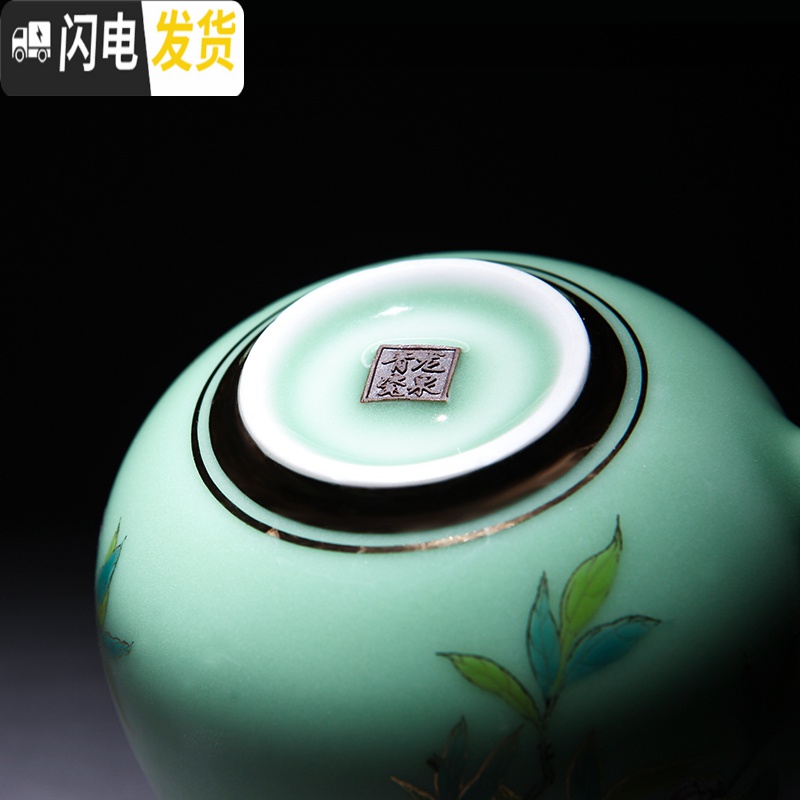 三维工匠彩绘茶杯陶瓷马克杯带盖过滤泡茶杯景德镇青瓷办公杯带盖茶杯 米黄富贵花开南瓜杯高清大图