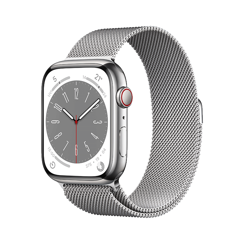 Apple Watch Series 8 智能手表(GPS+蜂窝版) 41mm 银色不锈钢表壳 银色米兰尼斯表带